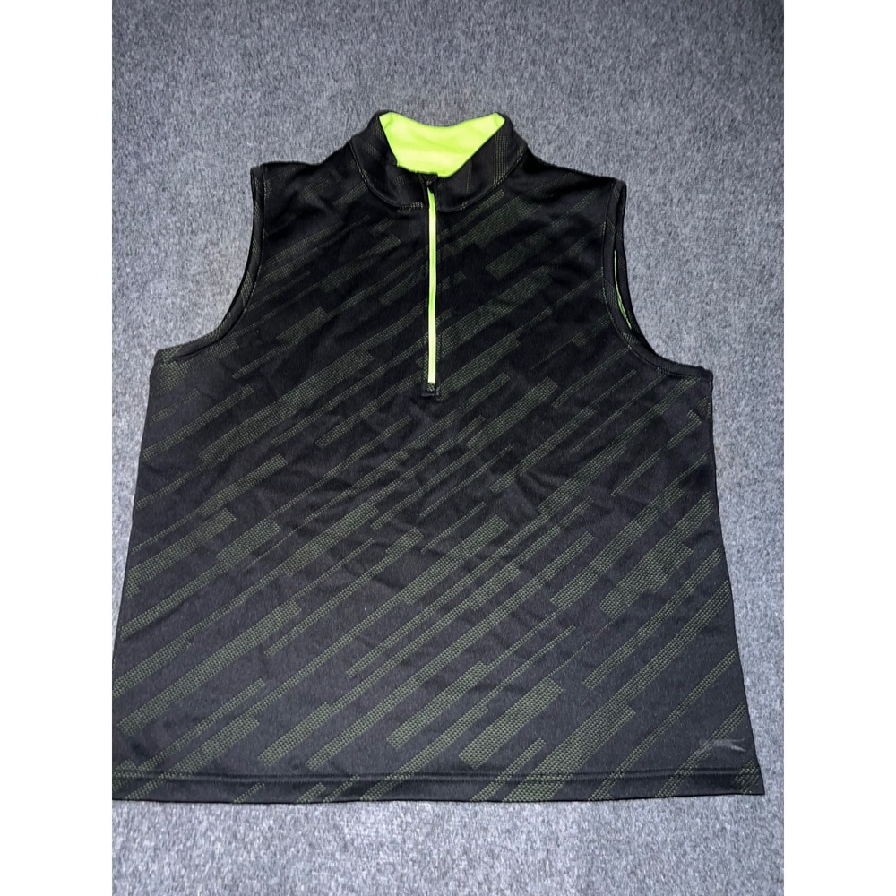 Slazenger Mens XL Quarter Zip Athletic Vest Black Lime Green Geometric Pattern